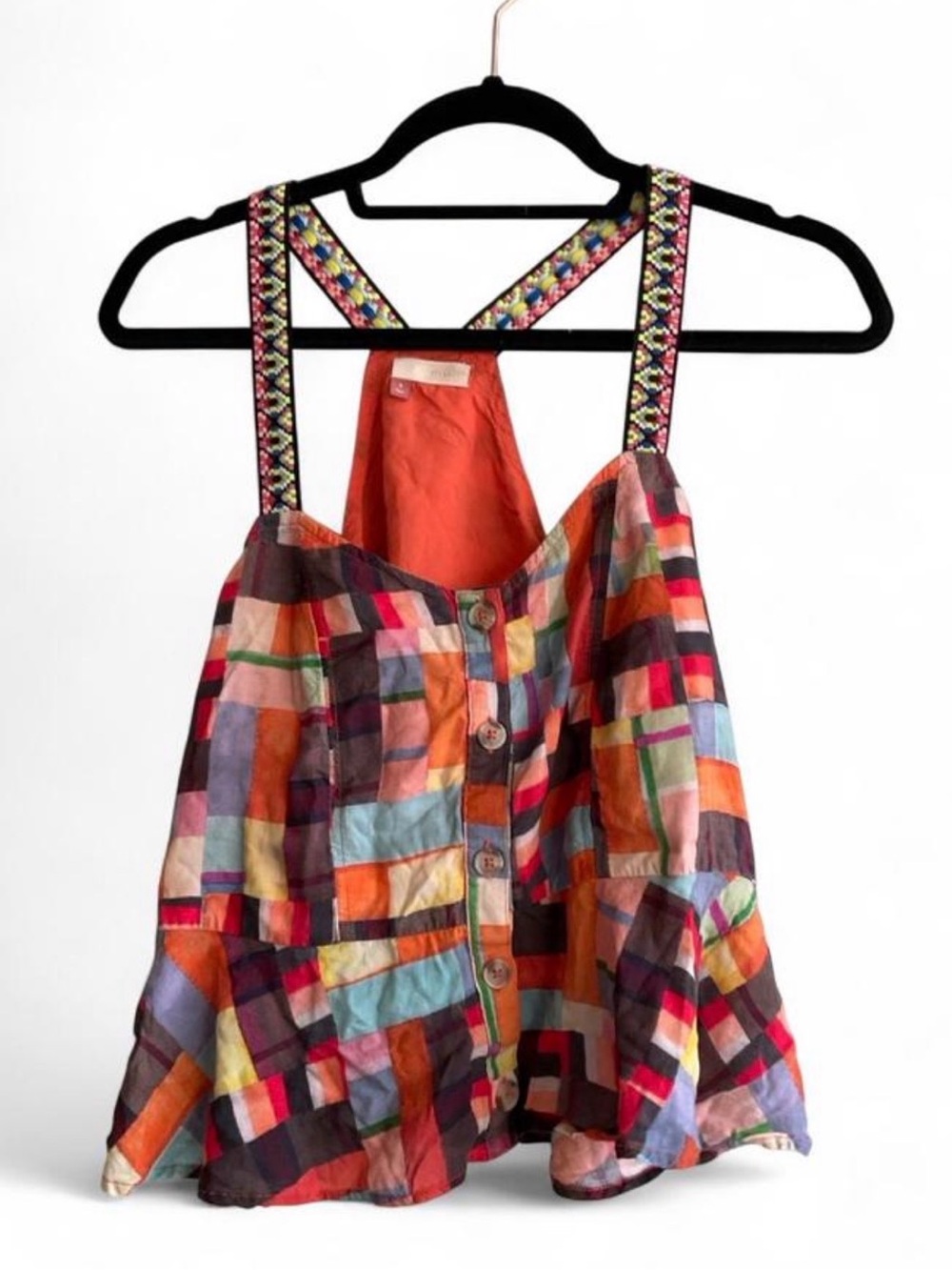 Anthropologie PILCRO Colorful Patchwork Abstract Peplum Button Tank Top SMALL